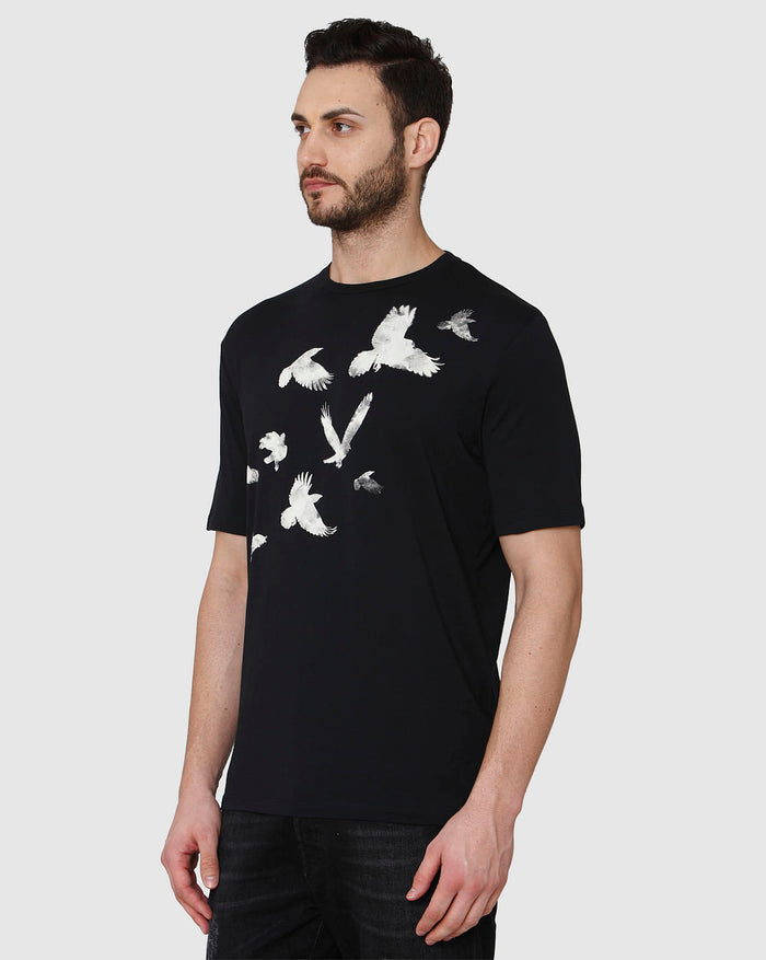 Black Printed Crew Neck T-Shirt