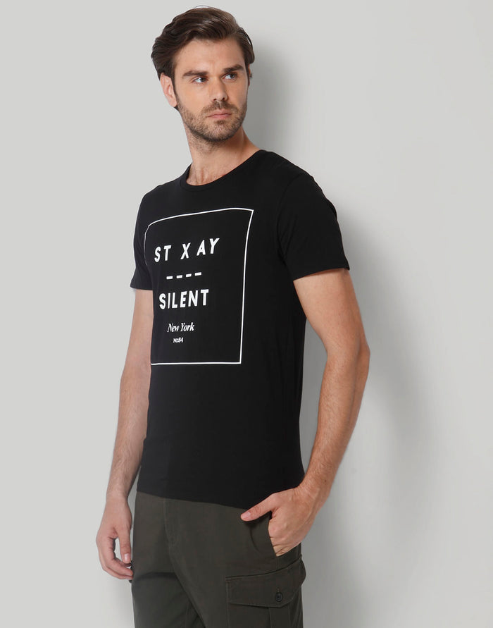 Black Printed Crew Neck T-Shirt