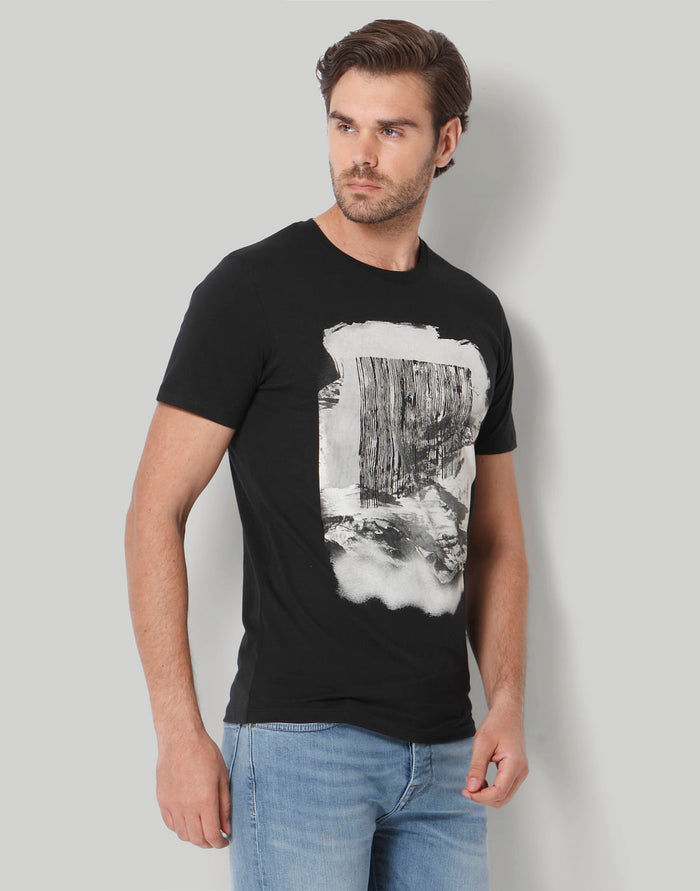 Black Printed Crew Neck T-Shirt