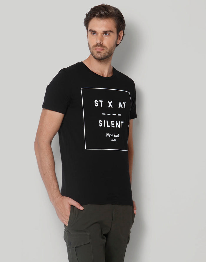 Black Printed Crew Neck T-Shirt