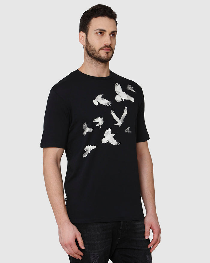 Black Printed Crew Neck T-Shirt