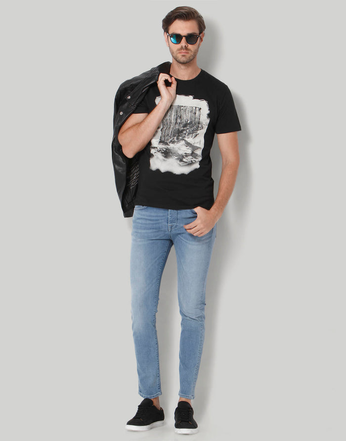 Black Printed Crew Neck T-Shirt