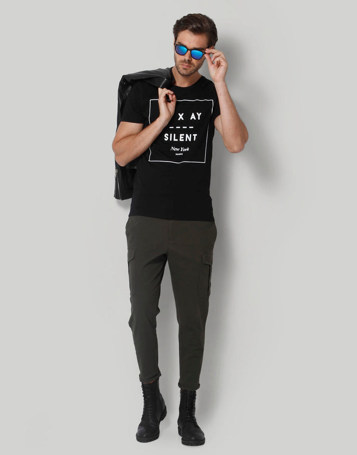 Black Printed Crew Neck T-Shirt
