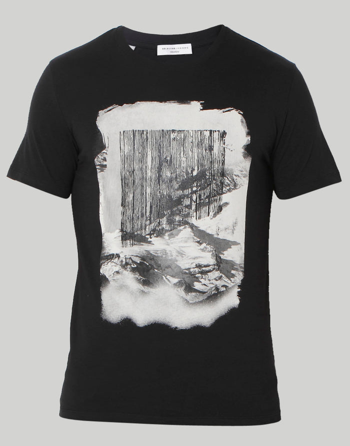 Black Printed Crew Neck T-Shirt