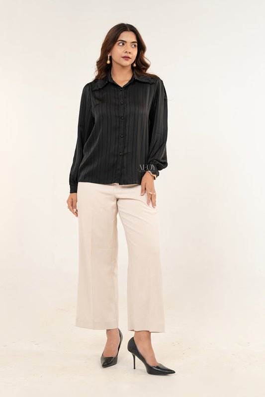 Black striped collared shirt women