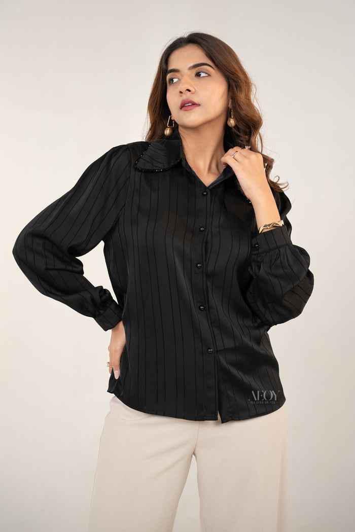 Formal black stripe shirt outfit