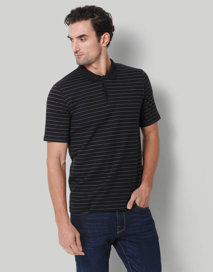 Black Striped Polo Neck T-Shirt