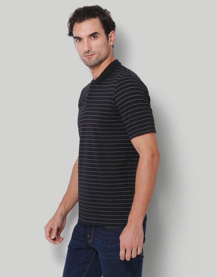 Black Striped Polo Neck T-Shirt