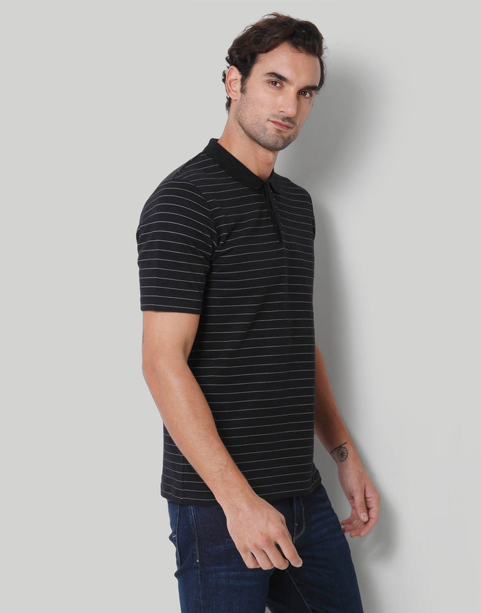 Black Striped Polo Neck T-Shirt
