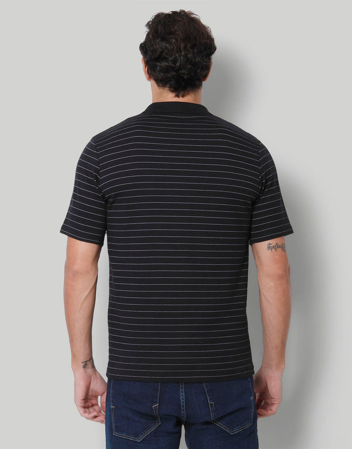 Black Striped Polo Neck T-Shirt