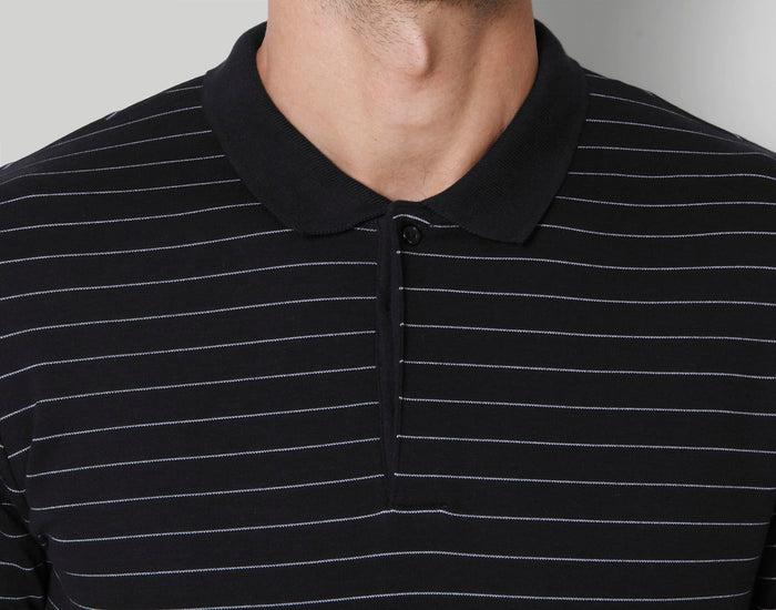 Black Striped Polo Neck T-Shirt