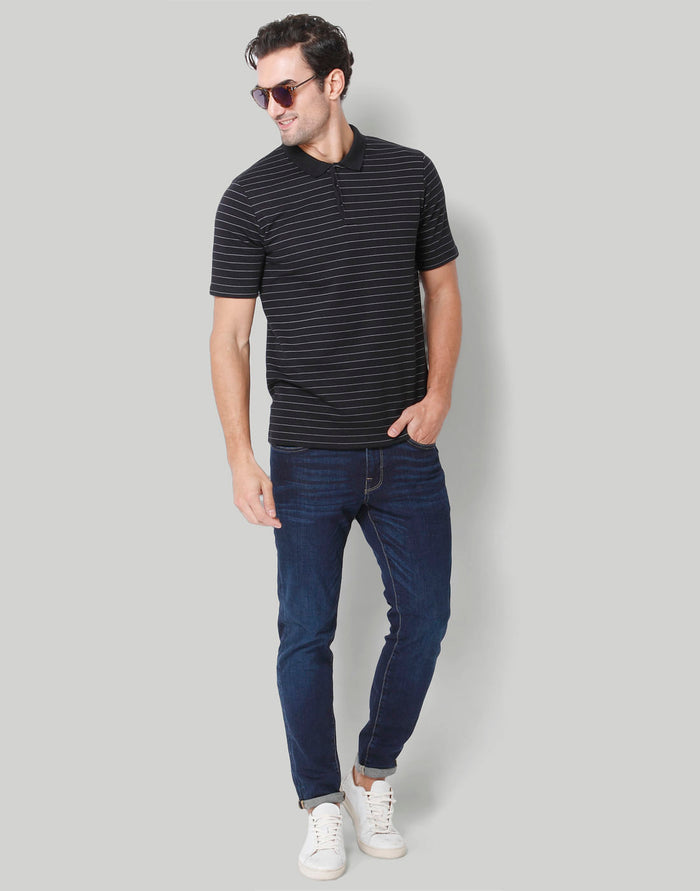 Black Striped Polo Neck T-Shirt