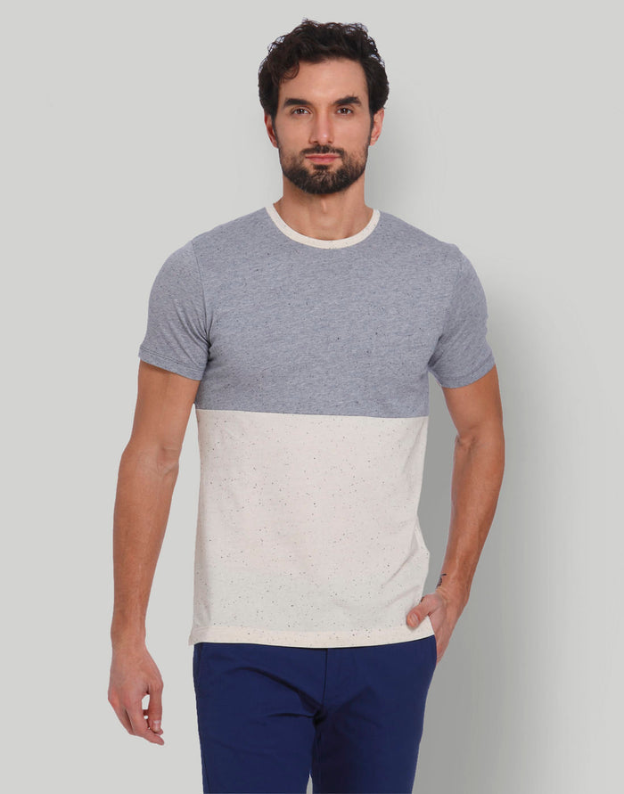 Blue Colourblocked Crew Neck T-Shirt
