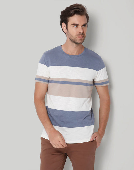 Blue Colourblocked Crew Neck T-Shirt
