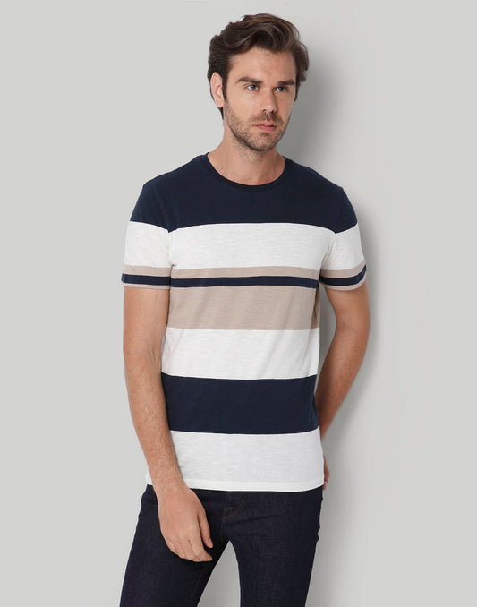 Blue Colourblocked Crew Neck T-Shirt