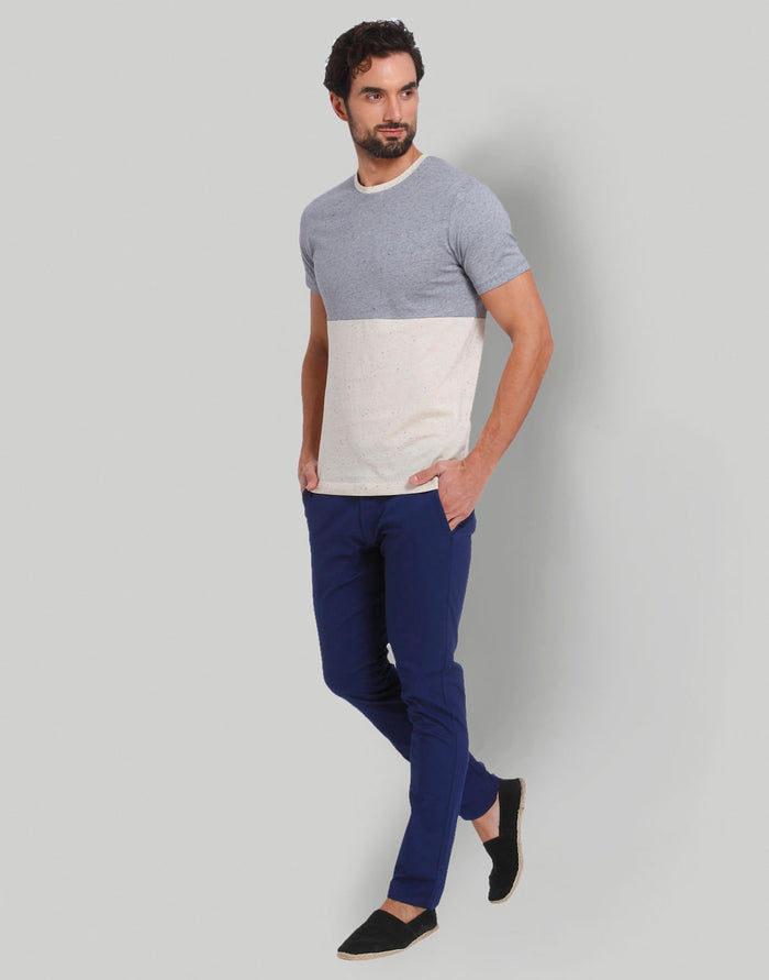 Blue Colourblocked Crew Neck T-Shirt