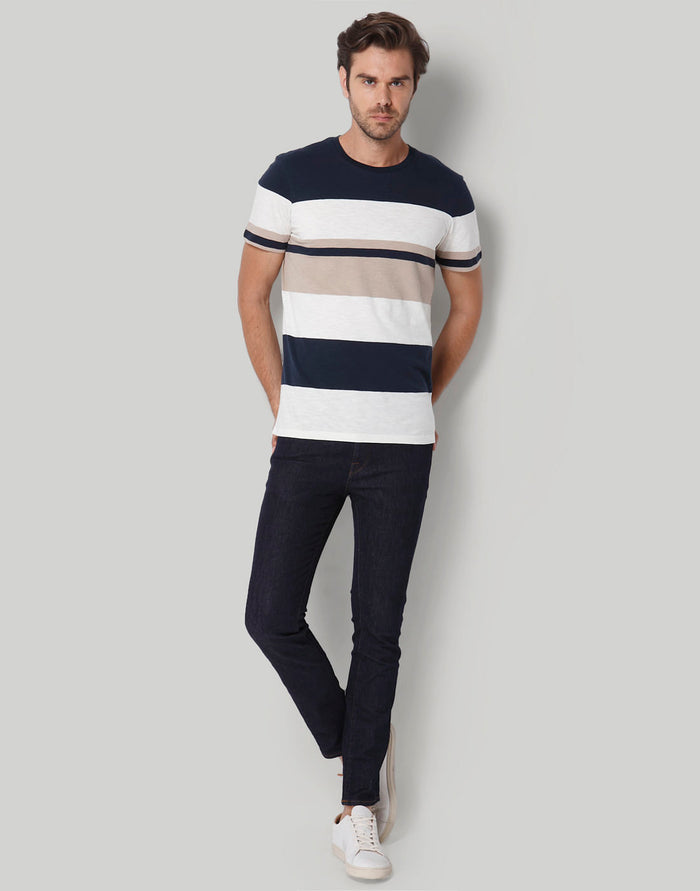 Blue Colourblocked Crew Neck T-Shirt