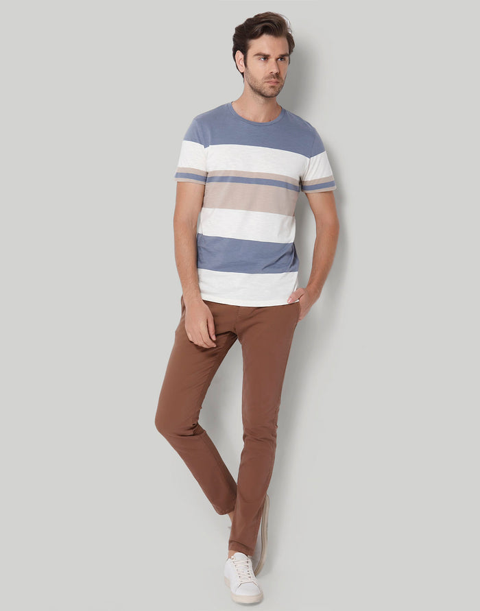Blue Colourblocked Crew Neck T-Shirt