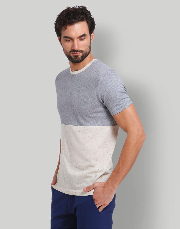 Blue Colourblocked Crew Neck T-Shirt