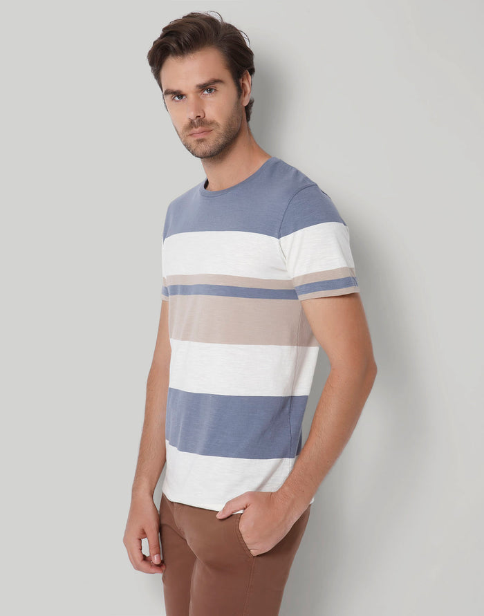 Blue Colourblocked Crew Neck T-Shirt