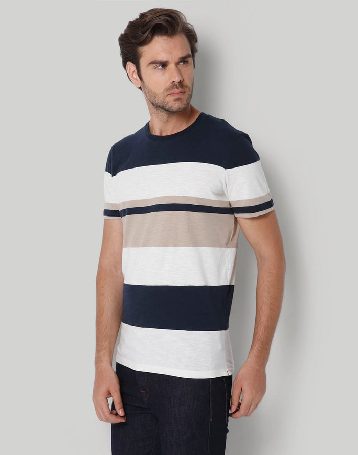 Blue Colourblocked Crew Neck T-Shirt