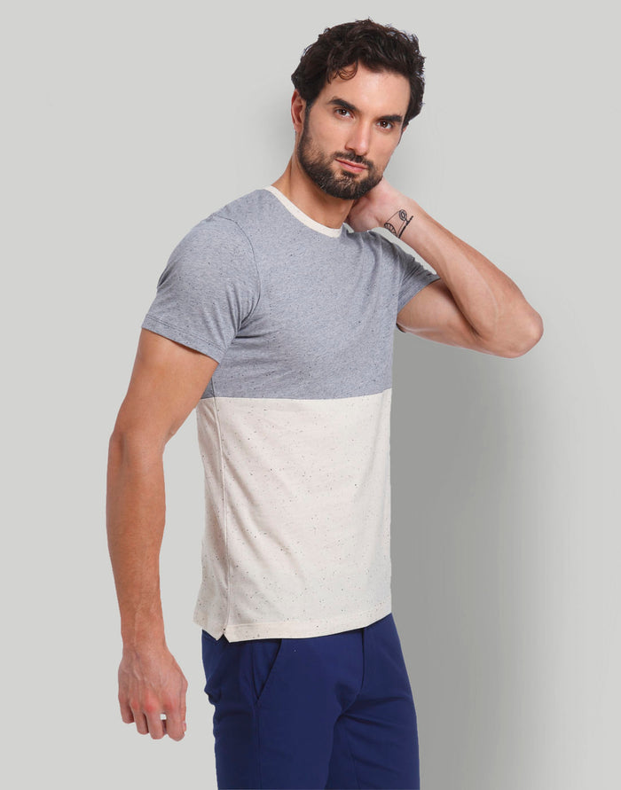 Blue Colourblocked Crew Neck T-Shirt