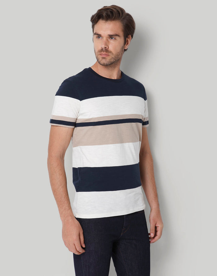 Blue Colourblocked Crew Neck T-Shirt