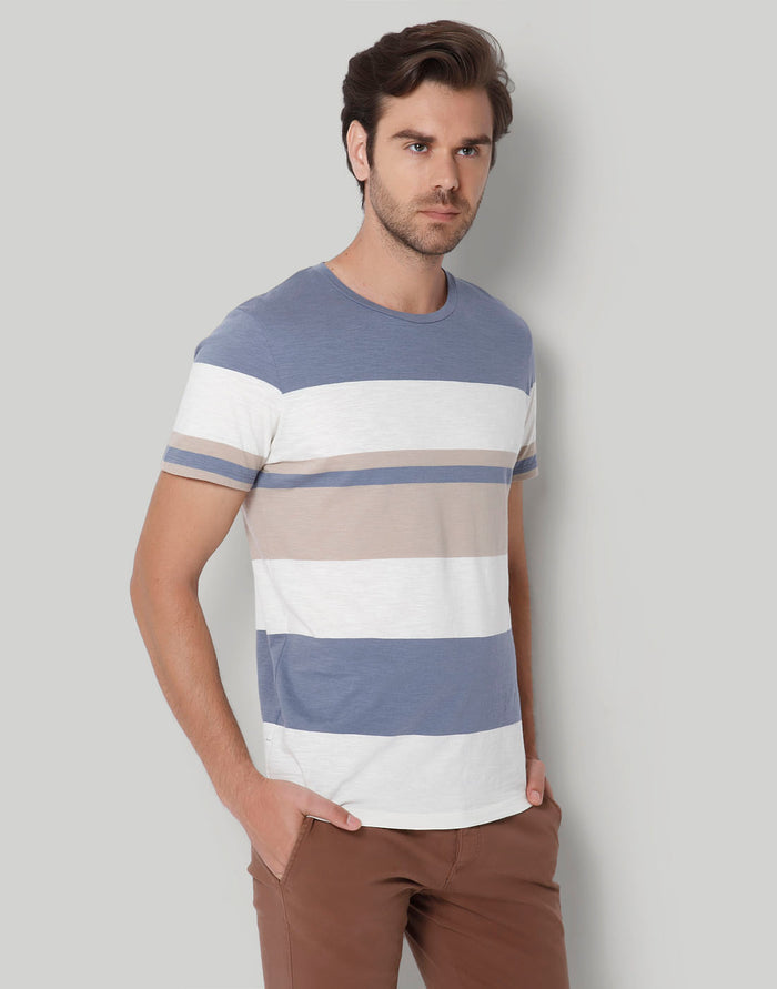 Blue Colourblocked Crew Neck T-Shirt