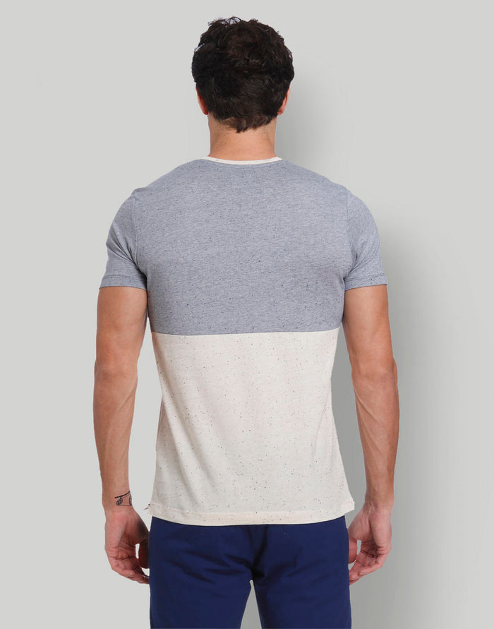 Blue Colourblocked Crew Neck T-Shirt