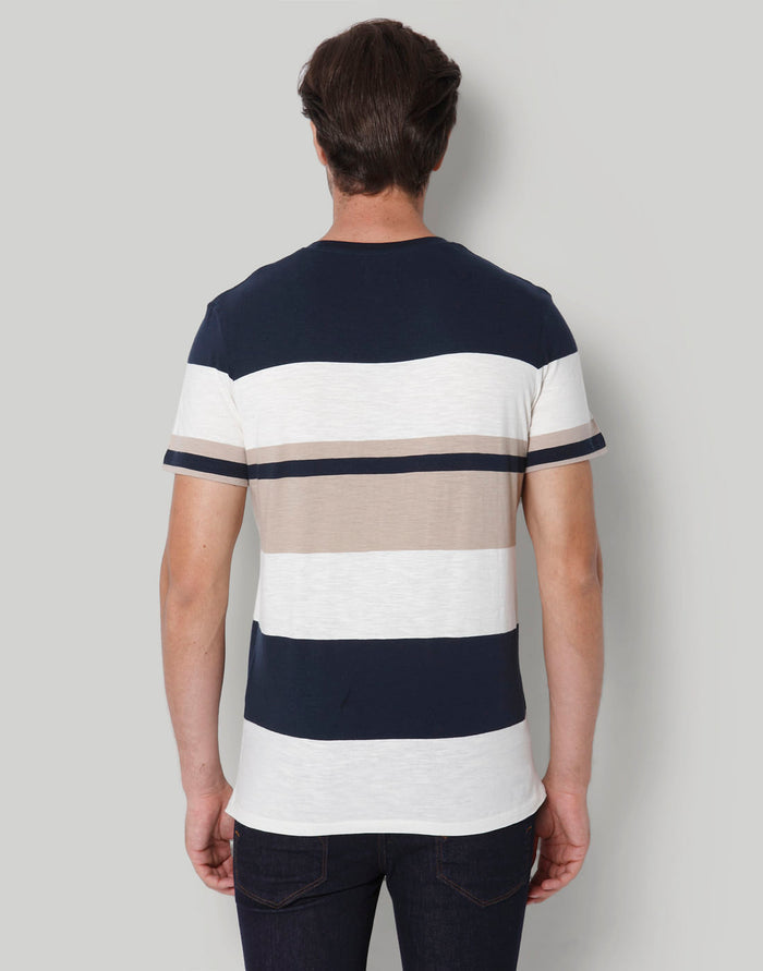 Blue Colourblocked Crew Neck T-Shirt