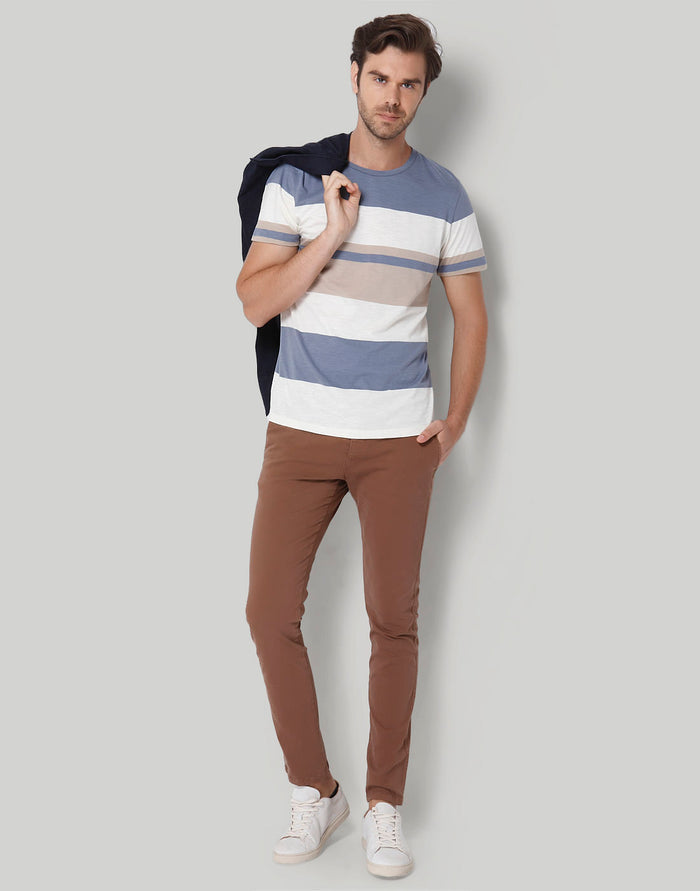 Blue Colourblocked Crew Neck T-Shirt