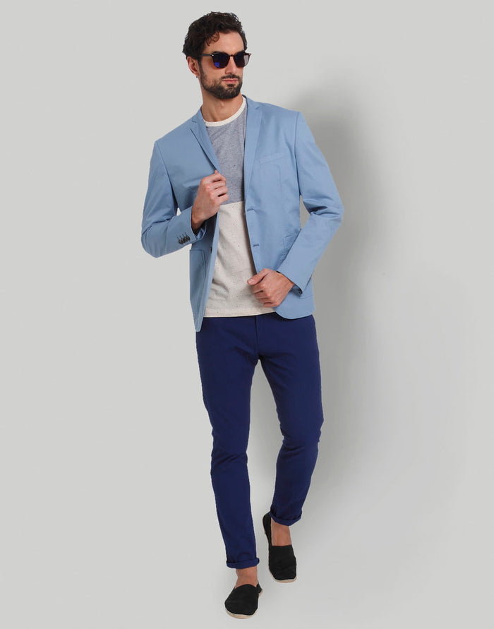 Blue Colourblocked Crew Neck T-Shirt
