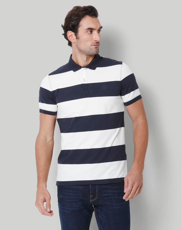 Blue Colourblocked Polo Neck T-Shirt