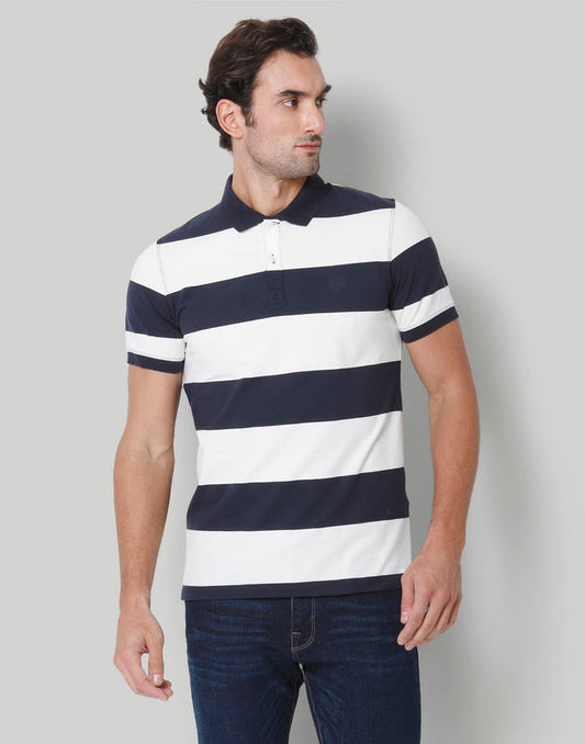 Blue Colourblocked Polo Neck T-Shirt