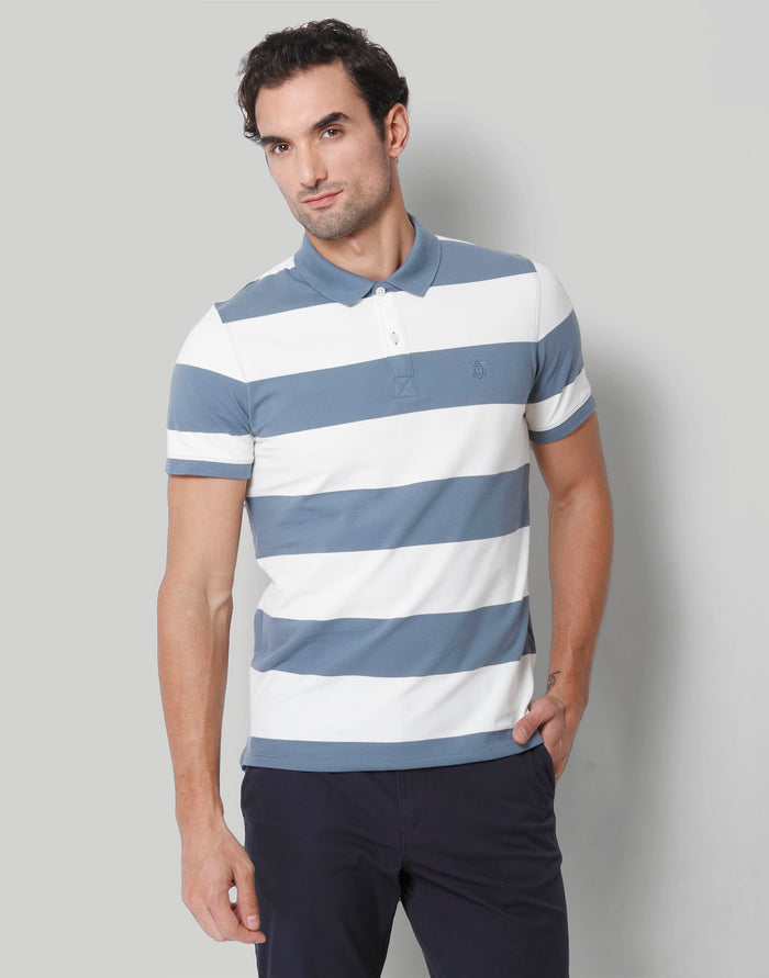 Blue Colourblocked Polo Neck T-Shirt