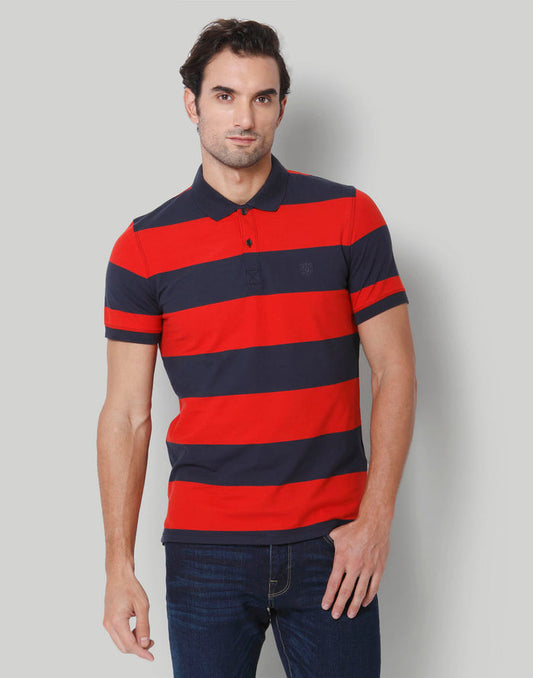 Blue Colourblocked Polo Neck T-Shirt
