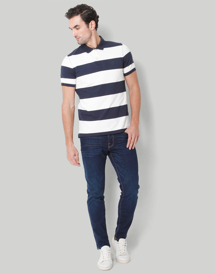 Blue Colourblocked Polo Neck T-Shirt