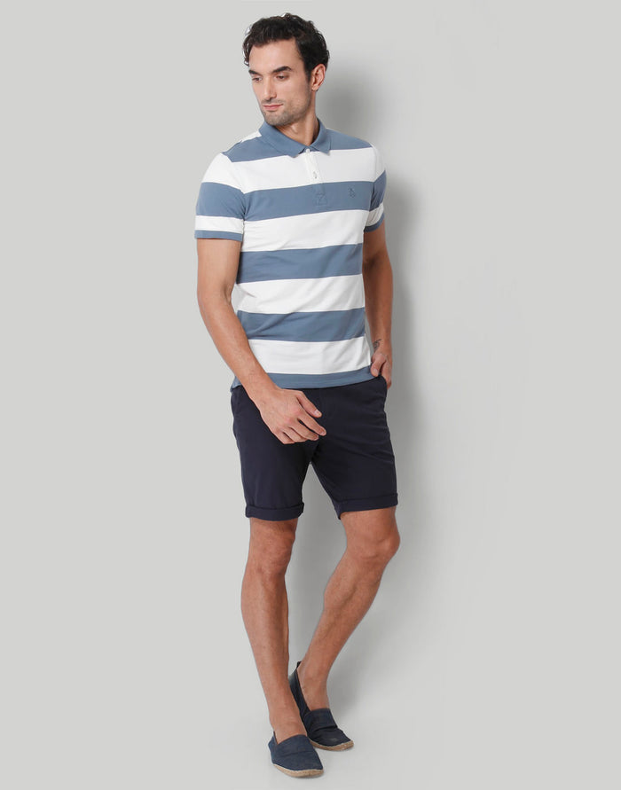 Blue Colourblocked Polo Neck T-Shirt