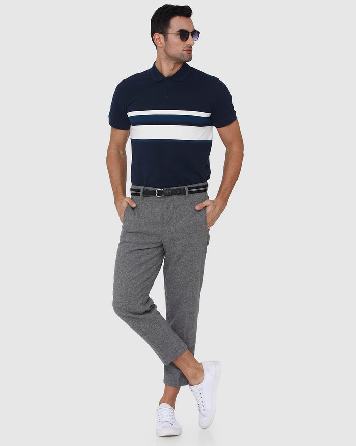 Blue Colourblocked Polo Neck T-Shirt