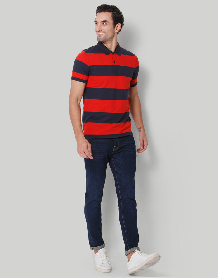 Blue Colourblocked Polo Neck T-Shirt