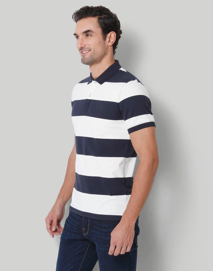 Blue Colourblocked Polo Neck T-Shirt