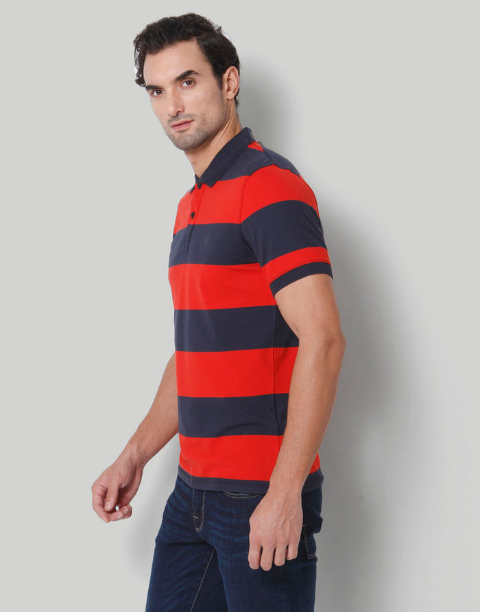 Blue Colourblocked Polo Neck T-Shirt
