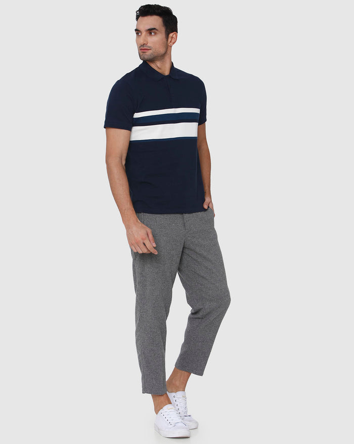 Blue Colourblocked Polo Neck T-Shirt