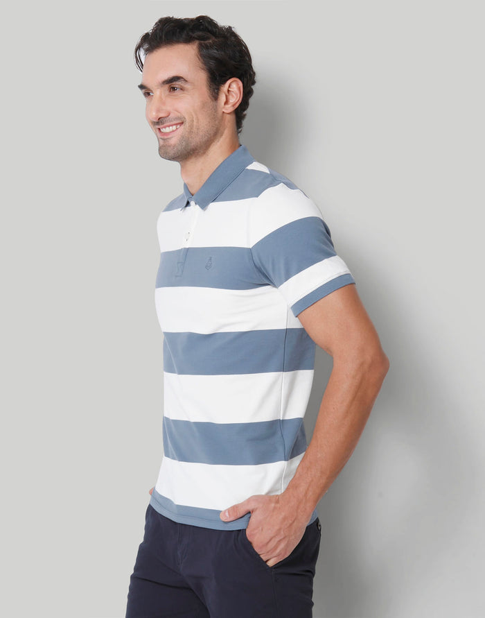 Blue Colourblocked Polo Neck T-Shirt