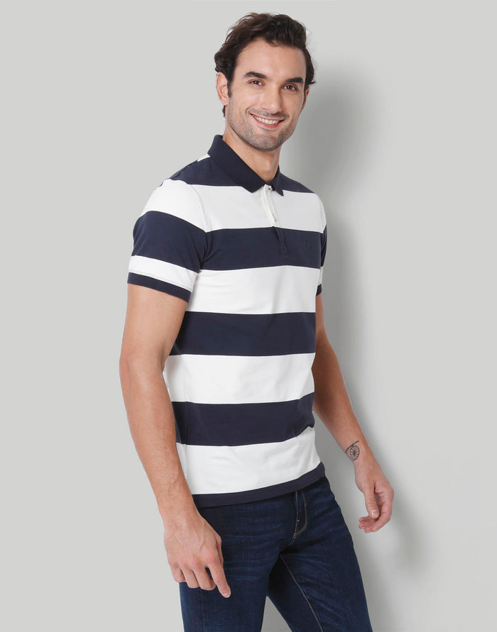Blue Colourblocked Polo Neck T-Shirt