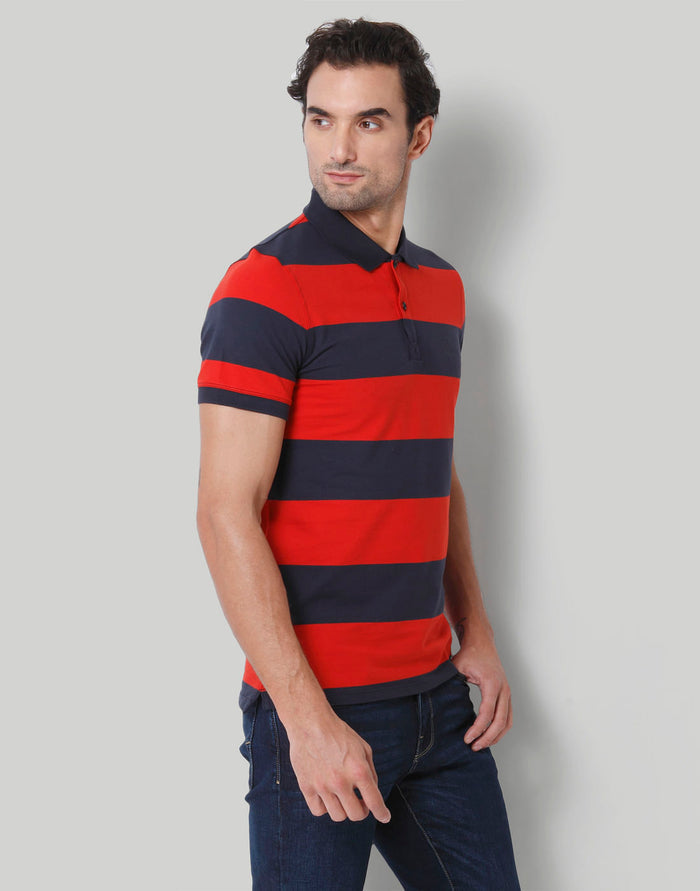 Blue Colourblocked Polo Neck T-Shirt