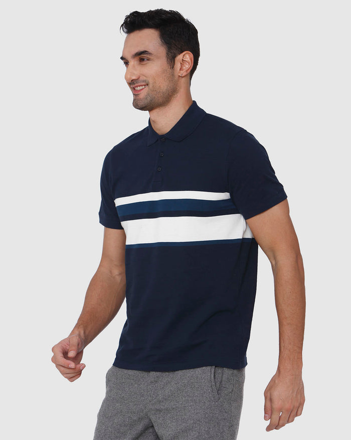 Blue Colourblocked Polo Neck T-Shirt