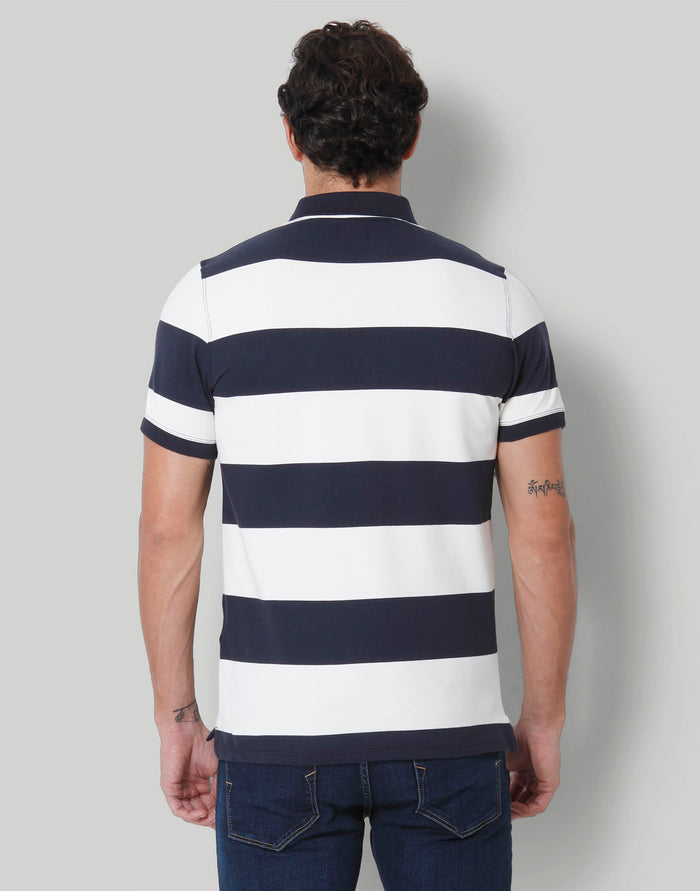Blue Colourblocked Polo Neck T-Shirt