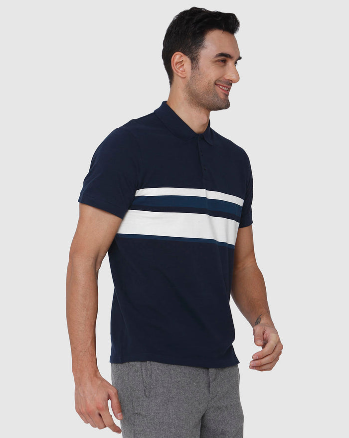 Blue Colourblocked Polo Neck T-Shirt