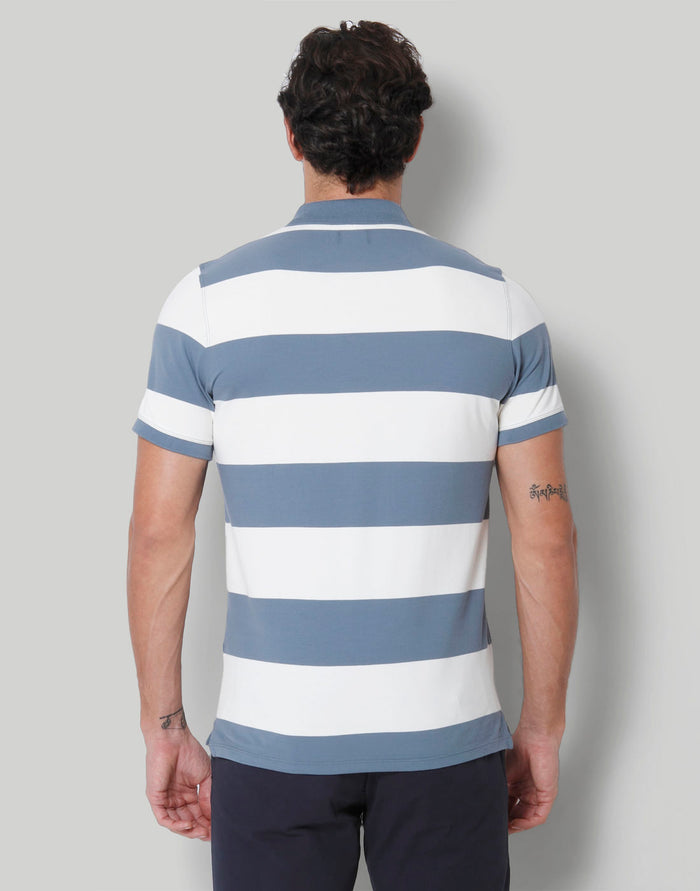 Blue Colourblocked Polo Neck T-Shirt